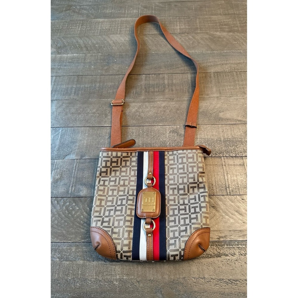 Vintage Tommy Hilfinger Crossbody bag. Brown Canvas Adjustable Strap